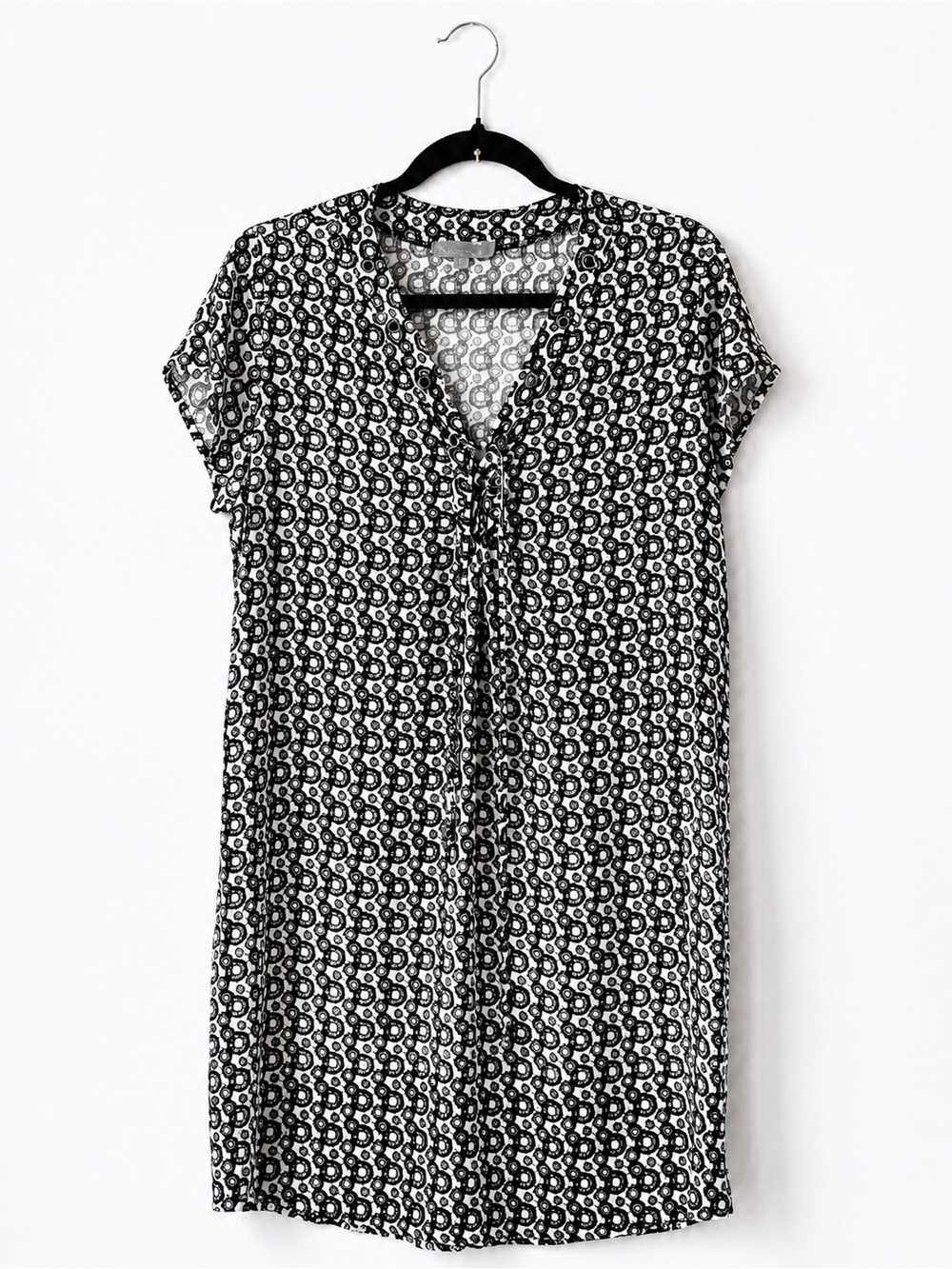 Simone Irani Viscose Midi Dress Medium Black White Geometric Print Viscose Dress